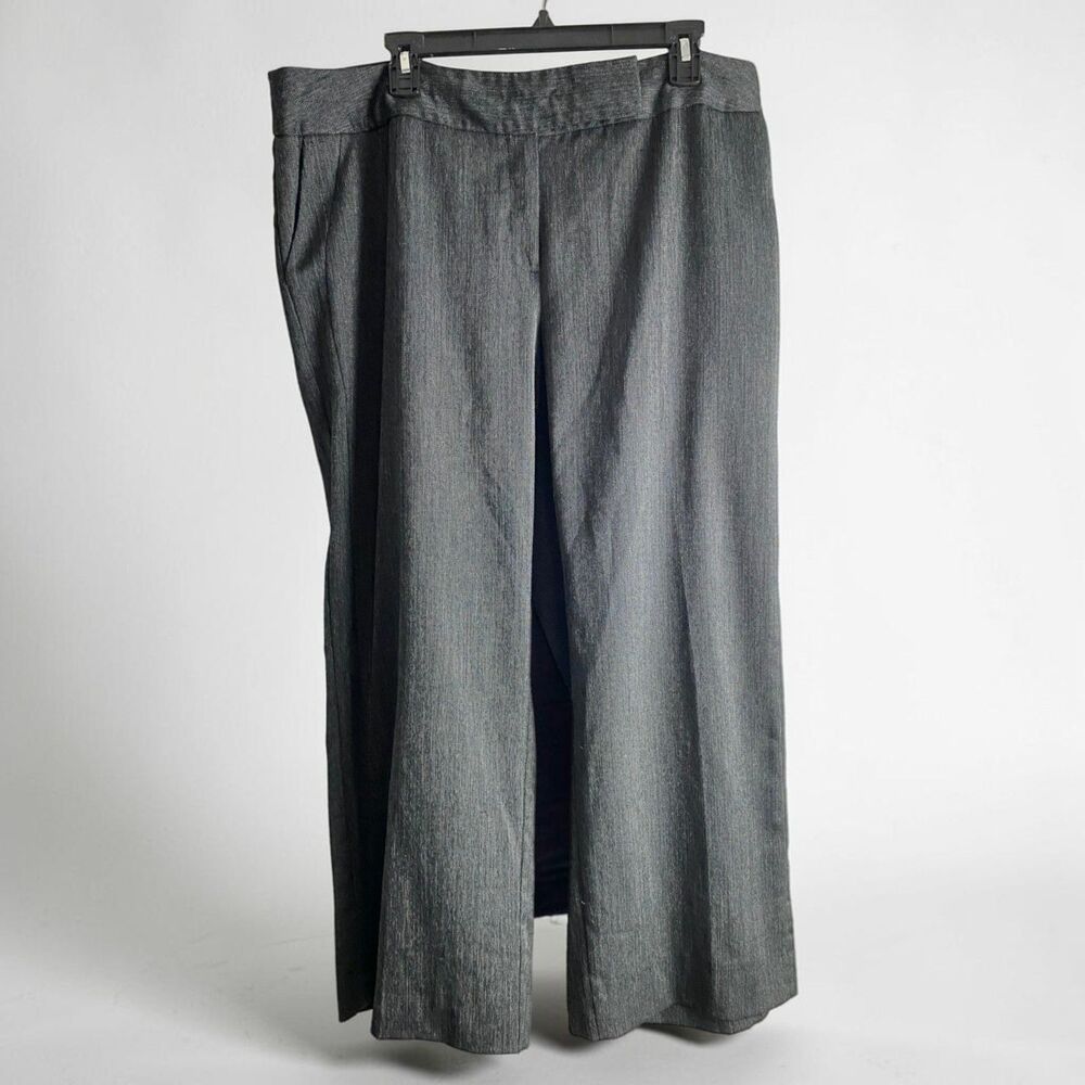 Dressbarn Women 18W Charcoal Grey Crosshatch Dress Slacks Wide Leg Trousers Work